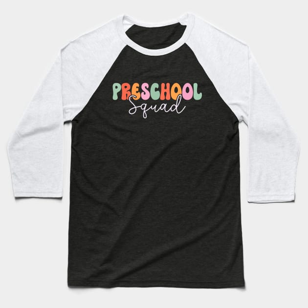 Preschool Squad Retro Groovy Baseball T-Shirt by TheDesignDepot